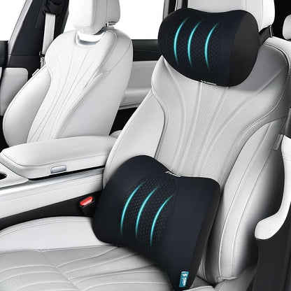 FLORICH Lumbar Support with Car headrest Back Pillow for Chair Headrest Pillow with Gel Memory Foam Massage Point Lumbar Support(Black)
