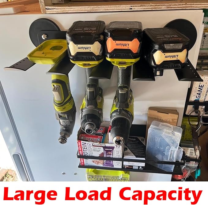 MUTUACTOR Power Tool Organizers and Storage Garage Drill Drivers Shelves Magnetic Mount 4 Slots,Heavy Duty Magnetic Racks and Shelving Utility Storage Holder for Garage Warehouse