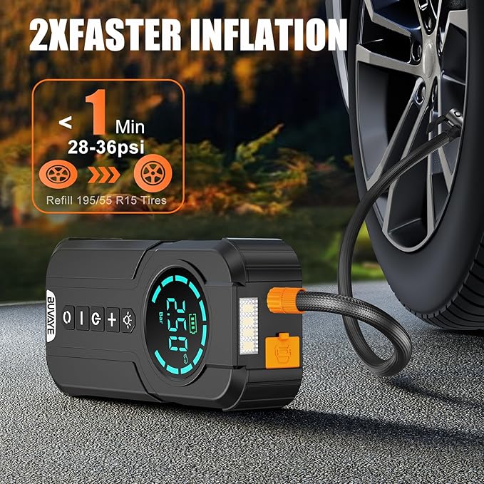 5000A Jump Starter with Air Compressor, 150PSI Battery Jumper Starter Portable for All Gas and 10.0L, 12V Car Jump Starter with Jumper Cable 3 Modes Flashlight and EVA Bag