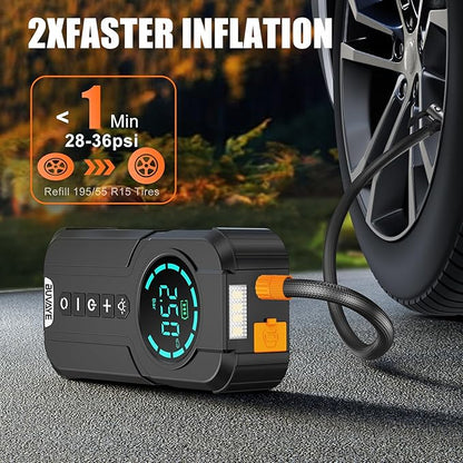 5000A Jump Starter with Air Compressor, 150PSI Battery Jumper Starter Portable for All Gas and 10.0L, 12V Car Jump Starter with Jumper Cable 3 Modes Flashlight and EVA Bag