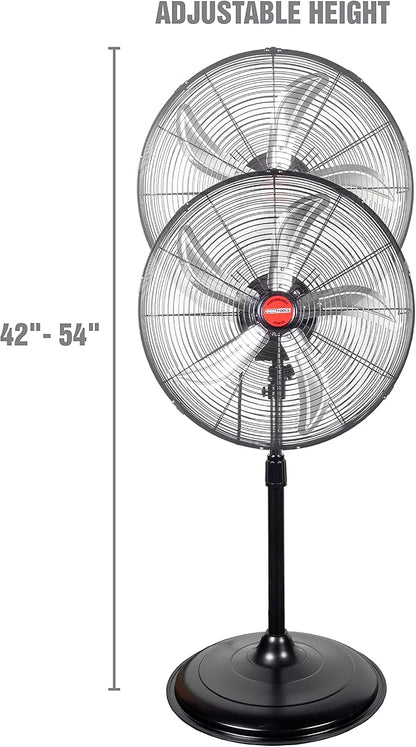 OEMTOOLS OEM24871 20" Oscillating Pedestal Fan, Adjustable Height for Garage, Shop, Gym, Warehouse 4500 CFM Airflow, 3-Speed Enclosed Motor, 5 Aluminum Blades, Dust-Resistant Industrial Purpose