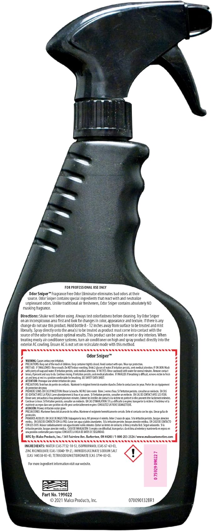 Malco Odor Sniper - Fragrance-Free Odor Eliminator for Car Interiors/Penetrates Odors at the Source/Chemically Neutralizes Foul Scents in Your Vehicle / 22 Oz. (199022)