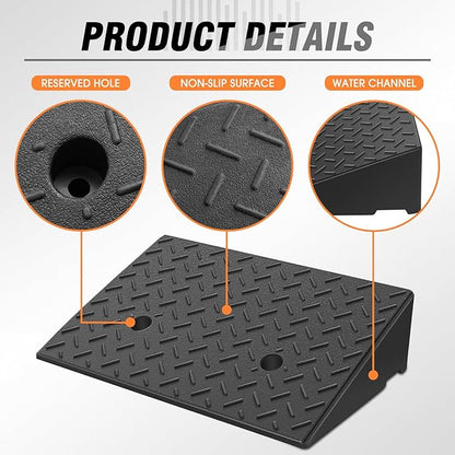 DNA MOTORING 2pcs 5.3" Rise Rubber Curb Ramp Heavy Duty Loading Driveway Ramp Threshold Ramp 19.5 in L x 13.6 in W x 5.3 in H for Loading Dock, Warehouse, Wheelchair, Motorcycles, Cars, TOOLS-00646