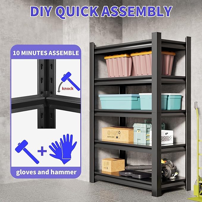Garage Shelving Unit Rustproof 72" H3000bls Heavy Duty Storage Shelves Easy Assembly 5 Tier Adjustable Metal Steel Utility Shelf Rack Garage Storage Organize for Tools,Basement,Warehouse