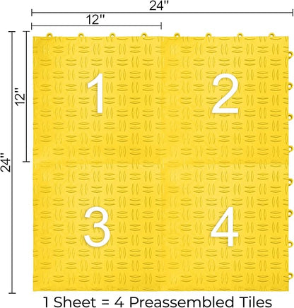 Big Floors GarageTrac Diamond, Interlocking Non-Slip Garage Flooring Tile, Durable, Modular, Heavy-Duty Copolymer, Easy Install (Yellow, 24 Pack of 12 x 12" Tiles)