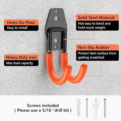 8 Pack 4.7x2.6 Inch Utility Steel Wall Mount Heavy Duty Garage Hooks with Anti-Slip Coating,Storage More Yard,Garden and Power Tools and for Hanging Hose,Ladder and Bike