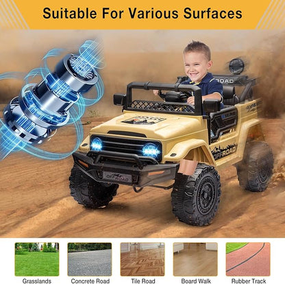 Garvee 12V Kids Ride On Truck Car with Remote Control - Electric Ride On Toys for Toddlers, Spring Suspension, 3 Speeds, LED Lights, Bluetooth Music & Parent Safety Brake