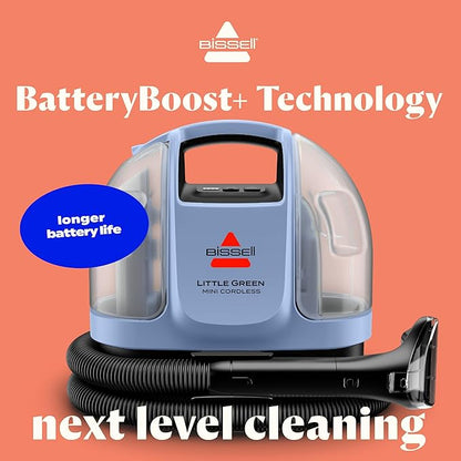 BISSELL Little Green Mini Cordless Portable Carpet and Upholstery Deep Cleaner, Car/Auto Detailer, with HydroRinse Self-Cleaning Tool and 4" Tough Stain Tool, Limited Edition Color Lake, 4015L