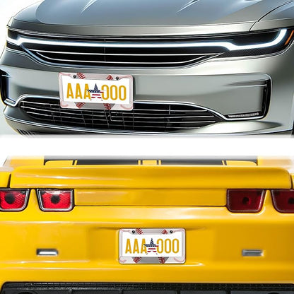 License Plate Frames for Men Red and White License Plate Cover for Women Baseball Texture Aluminum Metal Car Accessory 2 Pack with Screw Covers Set