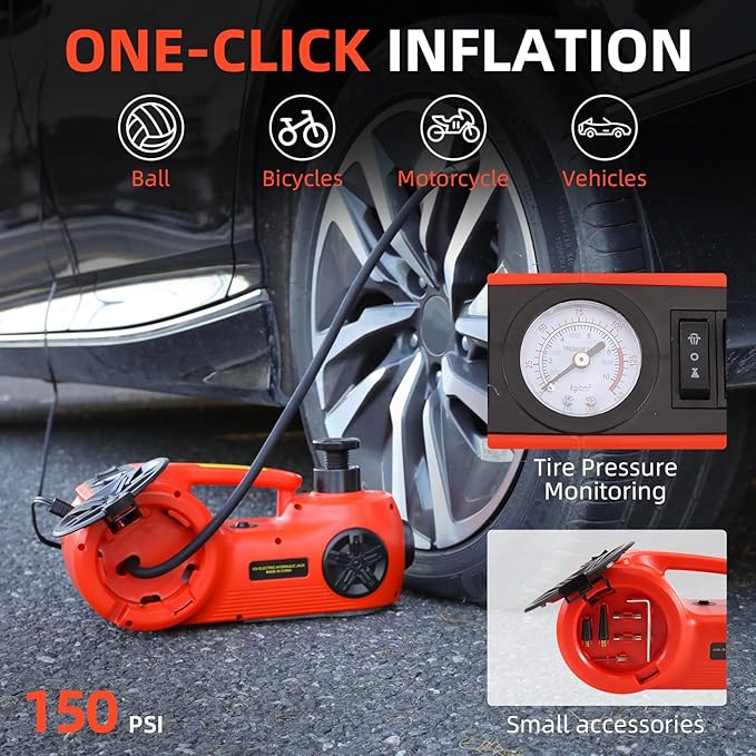 Upgraded Electric Car Jack 5 Ton Floor Jack Hydraulic Jack Stand with Integrated Tire Pump Car Lift for Sedans SUV Tire Change Roadside Emergency Tire Change