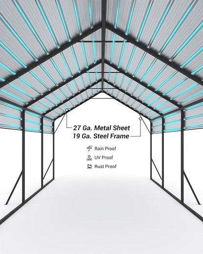 13'x21'x11' Oversized Metal Carport, Steel Heavy Duty Carport for All-Weather, Permanent Shelter for Bass Boats, Pickup Trucks, and Tractors, N.W. 660 Lbs