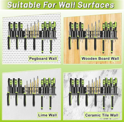 Screwdriver Holder Wall Mount,Heavy Duty Metal Utility Bit Organizer for Screw driver Pliers Drill Bits Small Tools,Screwdriver Organizer Suitable Garages Homes Workshops Sheds (54 holes 2pc)