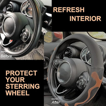 PINCTROT Large Size Comfy Grip Steering Wheel Cover, Anti-Slip Design, 15.5-15.75 Inch(Silicone Brown)