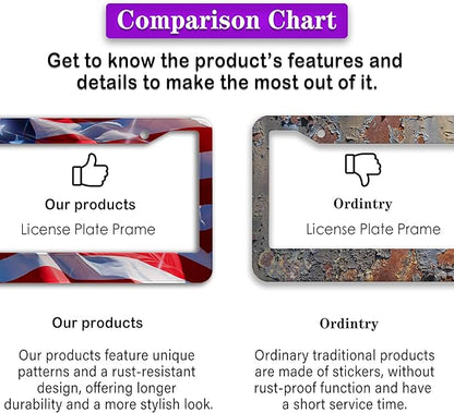 License Plate Frames for Men Multicolor Car Plate Frame for Women American Flag Aluminum Metal Car Accessory 2 Pack with Screw Covers Set
