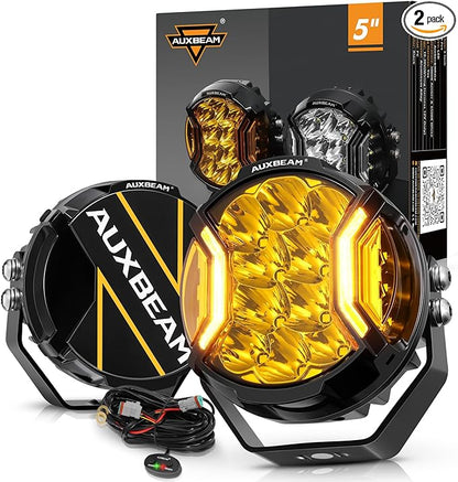 Auxbeam V-Ultra Series 5" 172W Side Shooter Offroad Fog Lights, Amber DRL Function 3 Modes, 270 Degree Wider Range, 20400LM Round LED Pods Light Bar with Protective Covers, Pair