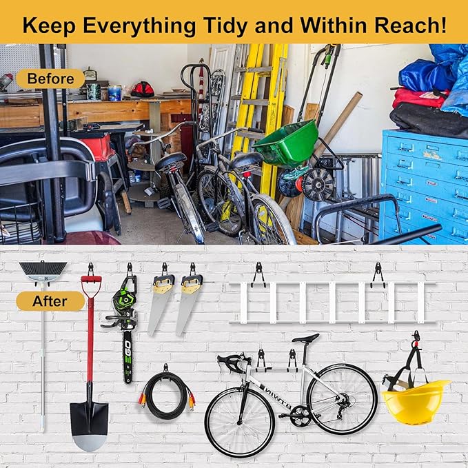 Garage Hook Heavy Duty Wall Storage Hangers, 16 Pack Garage Storage Hooks Steel Tool Organizer Black for Ladders, Ropes, Garden Tools