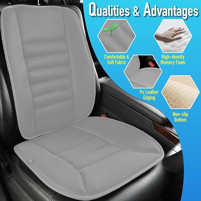 Car Seat Cushion with Back Support Pillow, Comfy Lumbar Support & Seat Cushion, Memory Foam Driving Pillow for Back-Sciatica Pain Relief, Auto Pad Suitable for Car, Truck, SUV - 4D Mesh Grey
