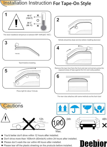 Side Window Visor Wind Vent Deflectors,2pcs Outside Mount Tape-on Shatterproof Dark Smoke Rain Guards Shades fit for 2007-2018 Jeep Wrangler (JK) 2-Door Model 92328