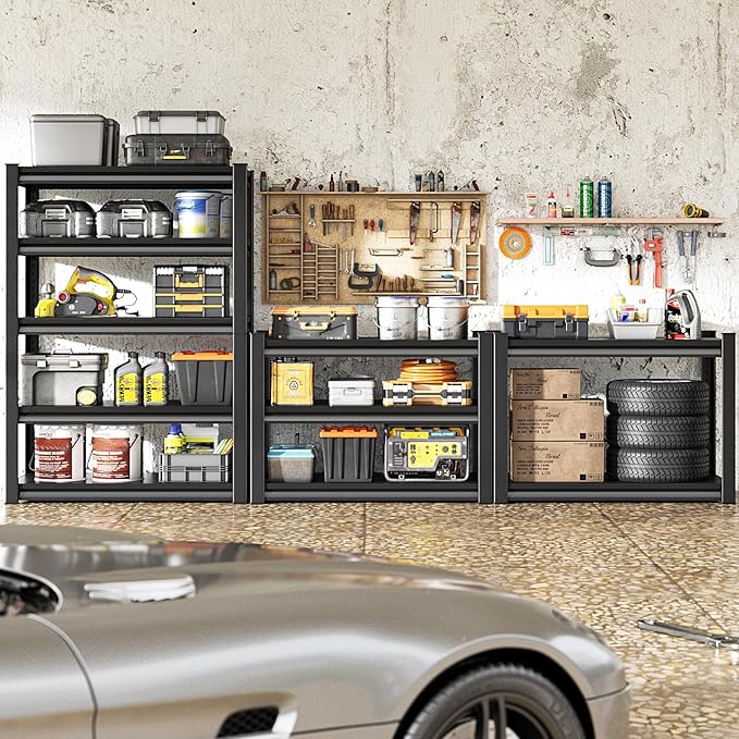 Garage Storage Shelves Heavy Duty, 48”W Garage Shelving and Storage Rack, 3000LBS Loads Shelving Units, Adjustable 5-Tier Metal Shelves for Garage, Warehouses, 48”W×24”D×78”H,Silver