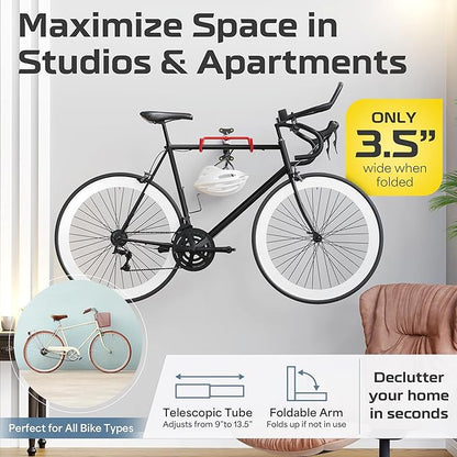 UrbanMount Wall Mount Bike Rack Garage - Mountain Bike Wall Mount Horizontal Vertical Design with 66lbs Cap, Screws, Installation Manual - Secure Road Cycling Holder Storage, Bicycle Hanger for Home