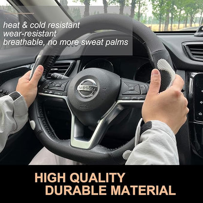 PINCTROT D Shaped Comfy Grip Steering Wheel Cover, Anti-Slip Design, Flat Bottom 14.5-15 Inch(Silicone White)
