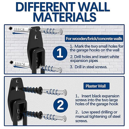 3-H Garage Wall Hooks 34 Pack, Garage Hooks Heavy Duty with Extra Welding Spots, Wall Mount Storage Organizer for Hanging Garden Lawn Tools, Ladder, Bike, WeedEater, Chair, Shovel, Blower (Black)