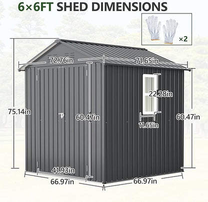 Outdoor Storage Shed, 6 X 6ft Metal Galvanized Steel Garden Shed with Floor Frame, Utility Tool Shed Storage House for Backyard, Patio, Lawn