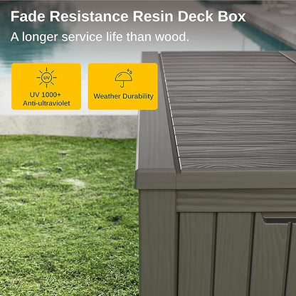 EAST OAK Outdoor Storage Box, 150 Gallon Deck Box, Large Resin Storage Bin for Patio Cushions, Gardening Tools, Lockable, Waterproof and UV Resistant, Grey