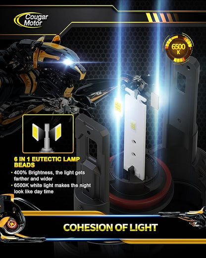 Cougar Motor H11 Bulbs, H11 Light Bulb H8 H9 Fog Lights 6500K White Non-Polarity H11 Fog Bulb Plug and Play - Pack of 2