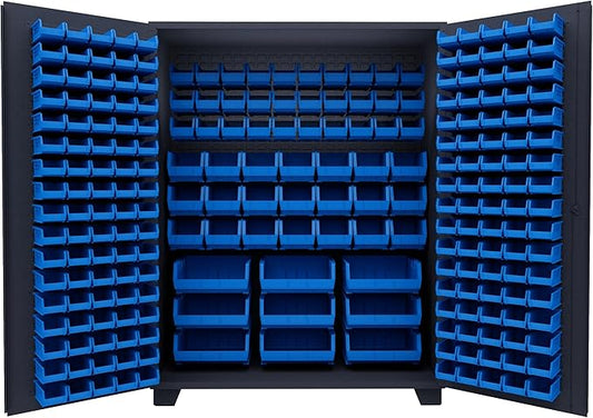 Jamco Tool Storage Cabinets with Bin Mounts, Model DE, Includes 230 Bins, 60-Inch W x 24-Inch D x 78-Inch H, Blue Bins