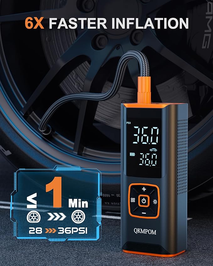 Tire Inflator Portable Air Compressor, 6X Faster 180 PSI Cordless Air Compressor, Air Pump with Pressure Gauge - Portable Tire Inflator for Car, Pickup, Motor, Bicycle, Balls and More
