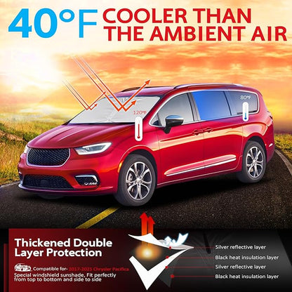 KAYZT Windshield Sun Shade for 2017-2025 2026 Chrysler Pacifica Minivan Foldable Sunshade Front Window Custom Fit Car Accessories