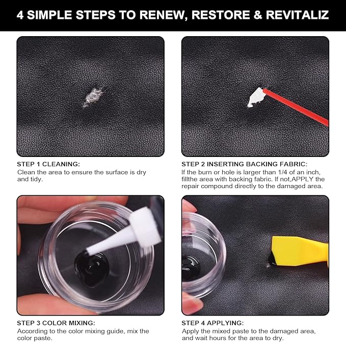 STARTSO WORLD Black Leather Repair Kit, Vinyl Repair kit for Car Interiors, Furniture, Couches, Car Seat, Sofa, Jacket and Purse, Restores Faux, Artificial, Genuine Pleather