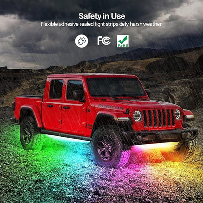 Underglow Led Lights for Cars, 6 pcs RGB-IC Smart LED Lights with Dream Color Chasing and 16 Million Colors with App and Remote Control, Waterproof Underglow Kit for Cars, SUVs, Trucks