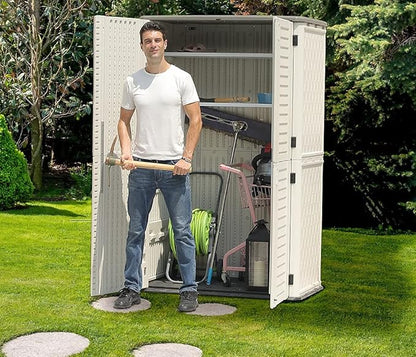 Kinying Outdoor Storage Cabinet, Vertical Storage Shed Perfect to Store Patio Furniture, Garden Tools Accessories,Bike,Beach Chairs and Lawn Mower, 4x2.5 Feet off-white-02B