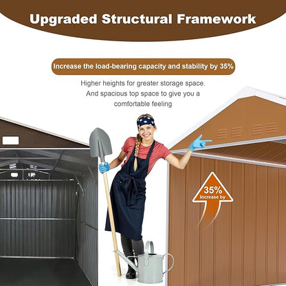 10 x 8 FT Outdoor Storage Shed, Metal Garden Tool Shed with Slooping Roof, Lockable Doors and Windows, All-Weather Weatherproof Blike shed for Garden, Patio, Lawn, Yellow