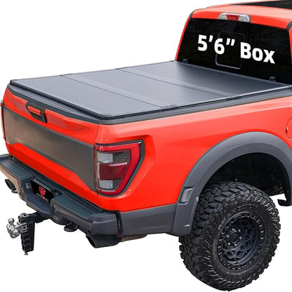 Hard Top Tri Fold tonneau Cover Compatible with 2007-2021 Toyota Tundra(Excl. Trail Edition) 5.5ft Bed (66.7"), Alloy Steel and Fiberglass Made
