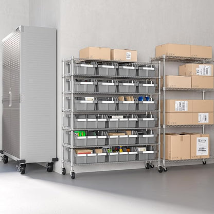 Seville Classics Heavy Duty NSF Bin Rack Solid Steel Wire Shelving Storage Unit, Patented Organizer for Garage, Warehouse, Office, Restaurant, Classroom, Kitchen, Gray, Includes 21 Bins