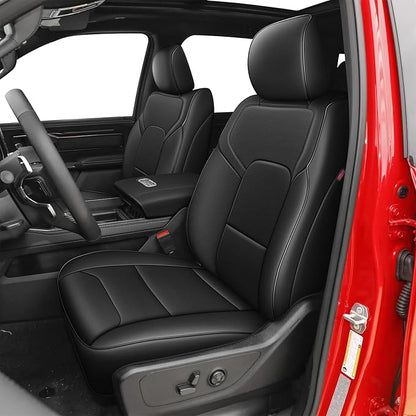 AOMSAZTO Custom Fit Seat Covers for Ram 2500 (2019-2025) Premium Faux Leather Car Seat Covers Full Set Black Waterproof Protection