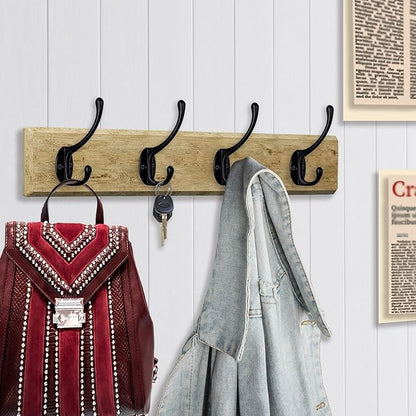 IBosins 30 Pack Heavy Duty Dual Coat Hooks Wall Mounted with 60 Screws Retro Double Hooks Utility Black Hooks for Coat, Scarf, Bag, Towel, Key, Cap, Cup, Hat