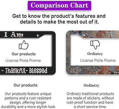 License Plate Frames Black and White Front License Plate Bracket I Am Grateful Thankful Blessed Aluminum Metal Car Accessory 2 Pack with Screw Covers Set