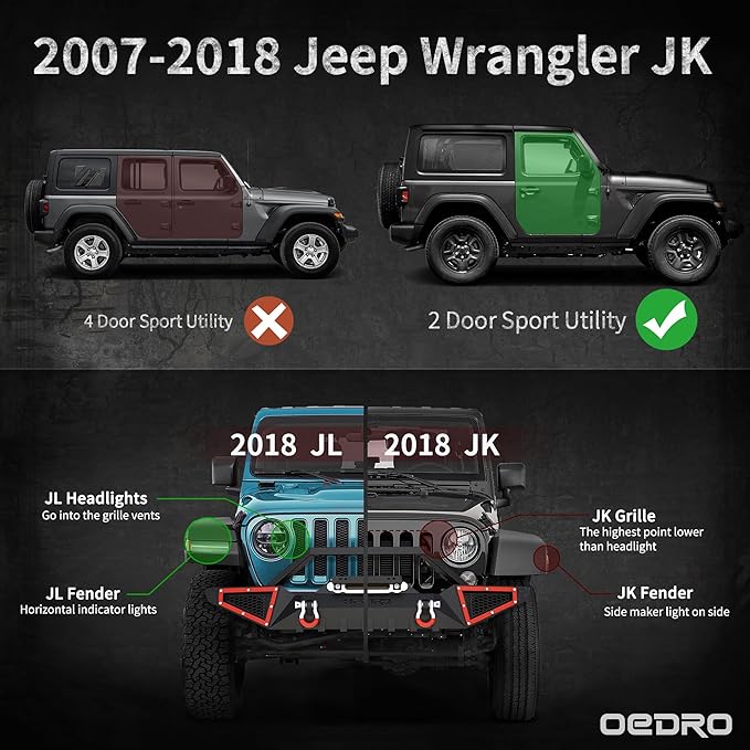 OEDRO 6 inch Running Boards, Drop Side Steps Compatible with 2007-2018 Jeep Wrangler JK 2 Door, Steel Nerf Bars Red Paintable Step Plates