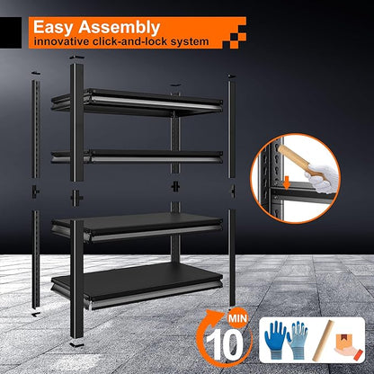 Garage Storage Shelves Heavy Duty, 48”W Garage Shelving and Storage Rack, 2200LBS Loads Shelving Units, Adjustable 4-Tier Metal Shelves for Garage, Warehouses, 48”W×16”D×63”H,Black