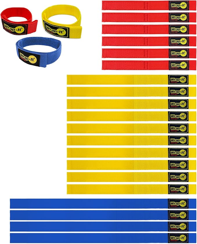 Quick-Straps by Wrap-It Storage - Assorted 20-Pack Multicolor - Hook and Loop Hose and Cable Organizers