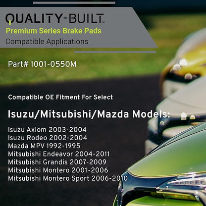 Premium Semi-Metallic Front Brake Pads (1001-0550M) Compatible with 1992-2011 Isuzu/Mazda/Mitsubishi (Axiom/Endeavor/Grandis/Montero/Montero Sport/MPV/Rodeo)