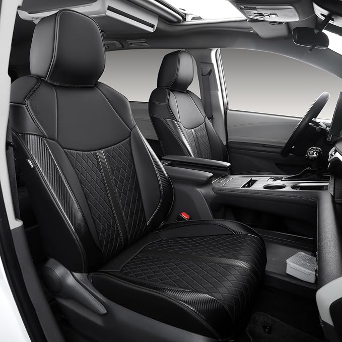 Custom Fit Sienna Seat Covers for Toyota Sienna LE,XLE 2021-2025 3-Row Accessories Full Coverage Waterproof Leather Car Seat Covers Full Set (Black, 8-Seat)