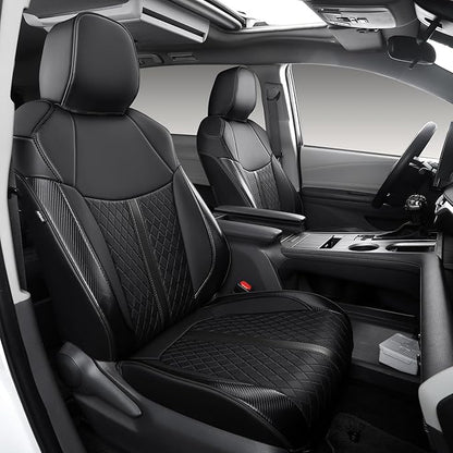 Custom Fit Sienna Seat Covers for Toyota Sienna LE,XLE 2021-2025 3-Row Accessories Full Coverage Waterproof Leather Car Seat Covers Full Set (Black, 8-Seat)