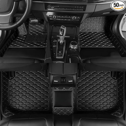Custom Personalized Floor Mats for Cars，Luxury Full Coverage All Car Floor Mats，Anti-Slip Leather Car Mat Set ，Custom Floor Mats for 99% of Cars, Trucks & SUVs. (Black Beige)