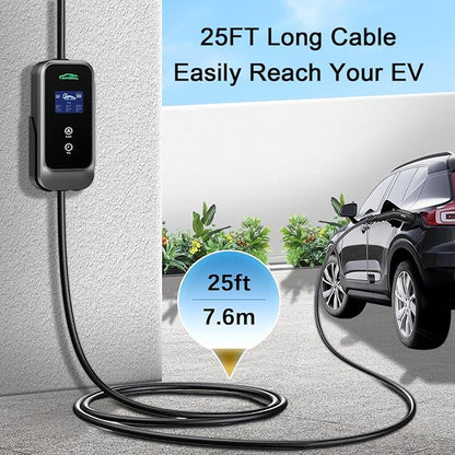 Level 2 EV Charger, 32A 240V Electric Car Charger for SAE-J1772 EVs, Indoor/Outdoor Portable EV Chargers with 25FT Cable, NEMA 14-50 Plug, Adjustable Current & Schedule Charging Time