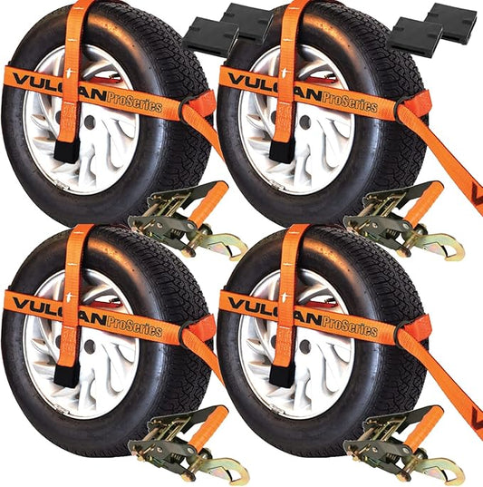 VULCAN Car Tie Down with Snap Hook - Adjustable Loop - 4 Pack - PROSeries - 3,300 Pound Safe Working Load
